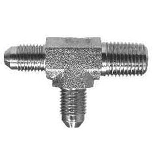 Male Run Tee, 1-1/4-in Male JIC x 1-1/4-in Male NPTF x 1-1/4-in Male JIC, Steel