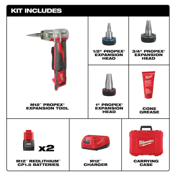 M12 ProPEX Expansion Tool Kit w/ 1/2", 3/4", and 1" Heads, (2) M12 Batteries, Charger