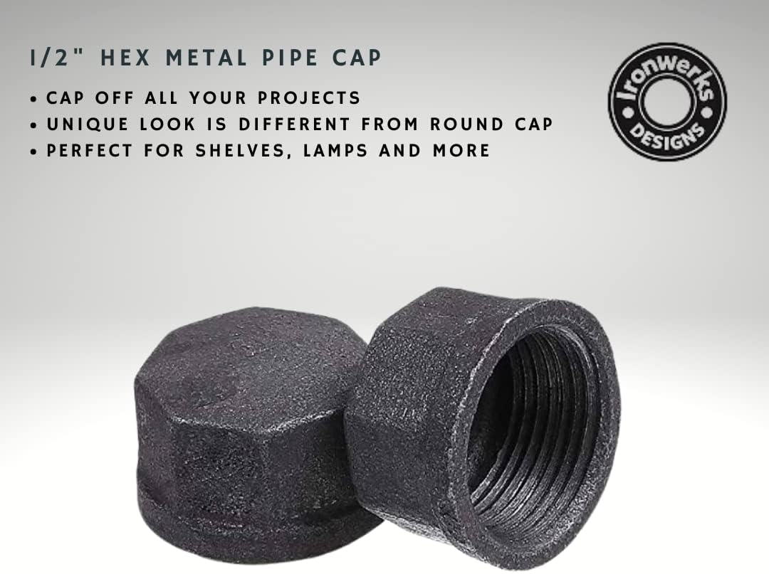 1/2" Hex Shaped Steel Pipe Cap - Decorative