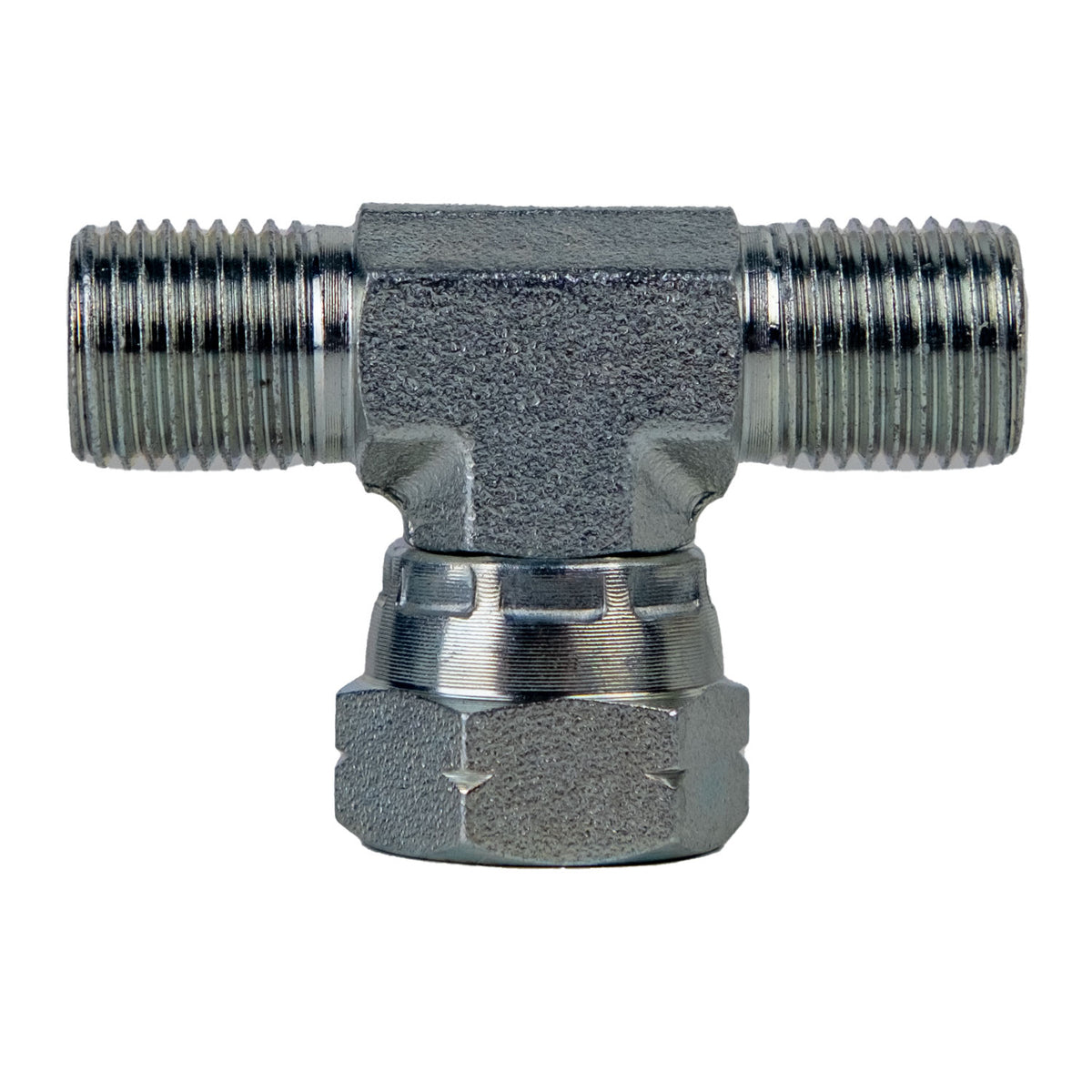 Swivel Run Tee, 5/8-in Male BSPP x 5/8-in Male BSPP x 5/8-in, Steel
