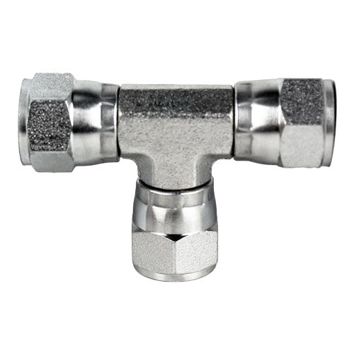 Swivel Union Tee, 1/4-in Female BSPP Swivel x 1/4-in Female BSPP Swivel x 1/4-in Female BSPP Swivel, Steel