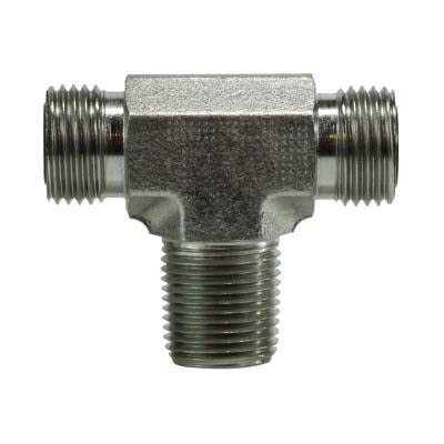 Branch Tee, 1/4-in Male O-Ring Face Seal x 1/4-in Male O-Ring Face Seal x 1/4-in, Steel