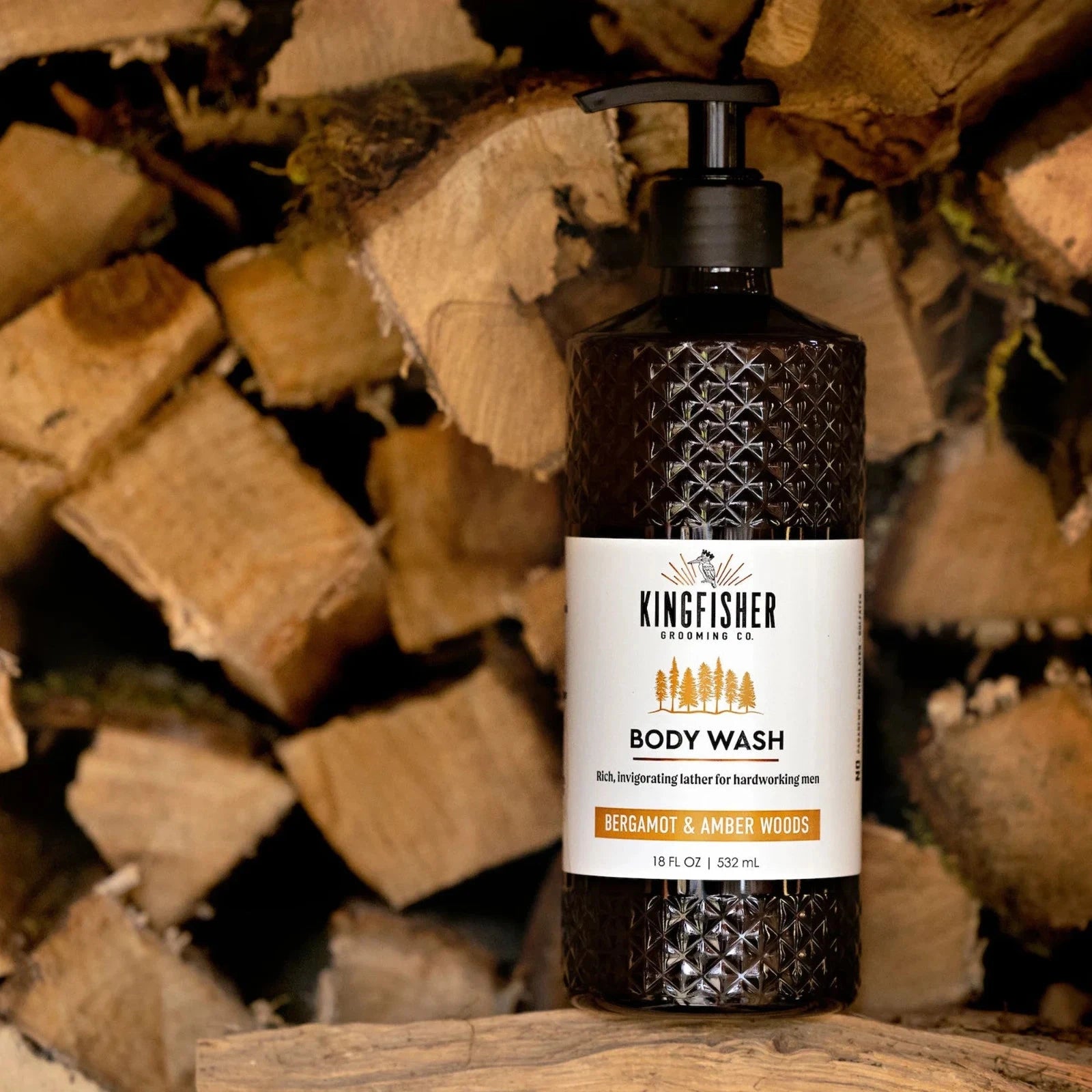 Kingfisher Co. Men's Body Wash, Bergamot and Amber Woods, 18 oz - Made in USA - Fittings N' Valves