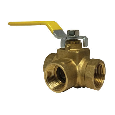 1/4" Side Outlet 3-Way Ball Valve, FPT, 600 psi WOG Pressure, Forged Brass Body