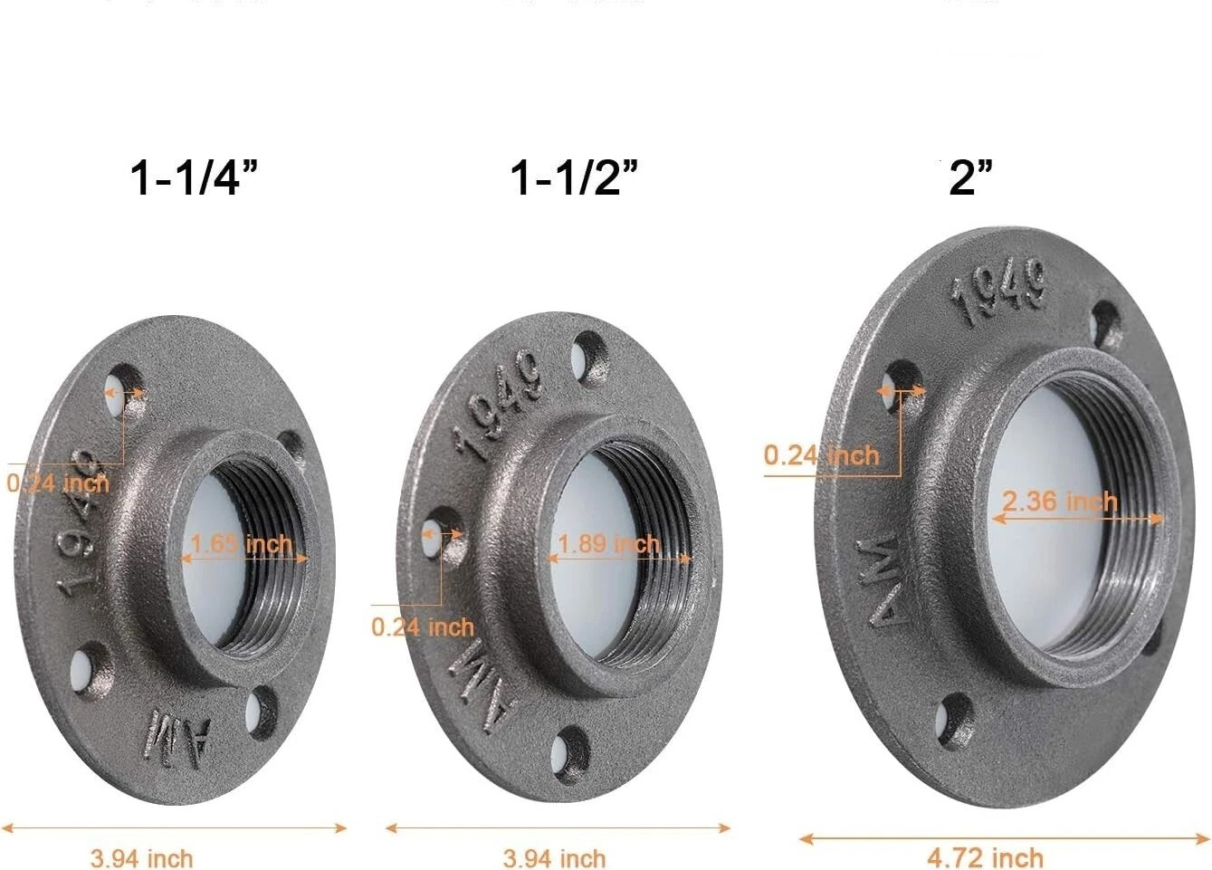 1-1/2" Black Floor Flange For Pipe Furniture