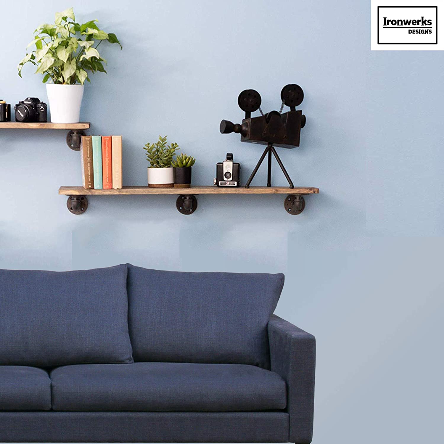 Industrial Pipe Shelf Rustic Brackets with Hardware - Fittings N' Valves
