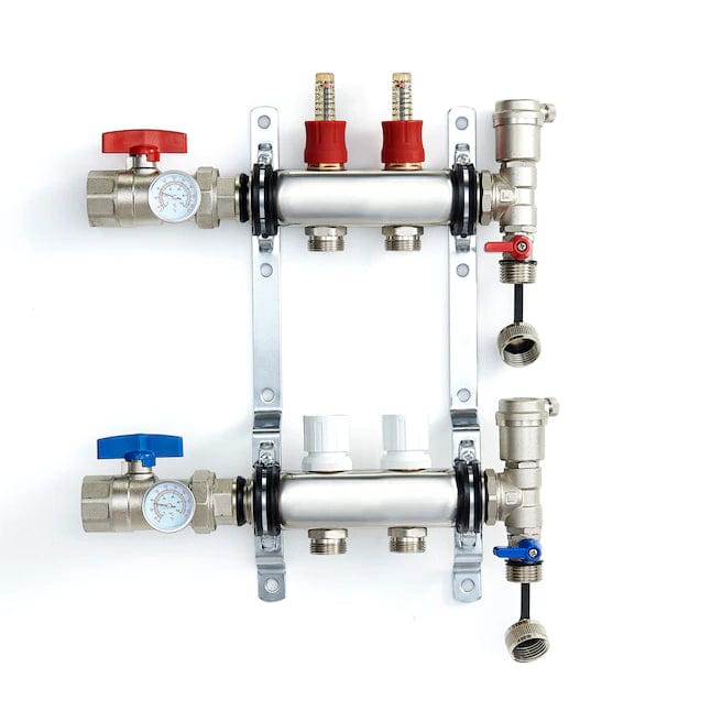 2-Branch PEX Manifold Stainless Steel All-In-One Pre-Assembled Manifold Sets For Radiant Heating - Fittings N' Valves
