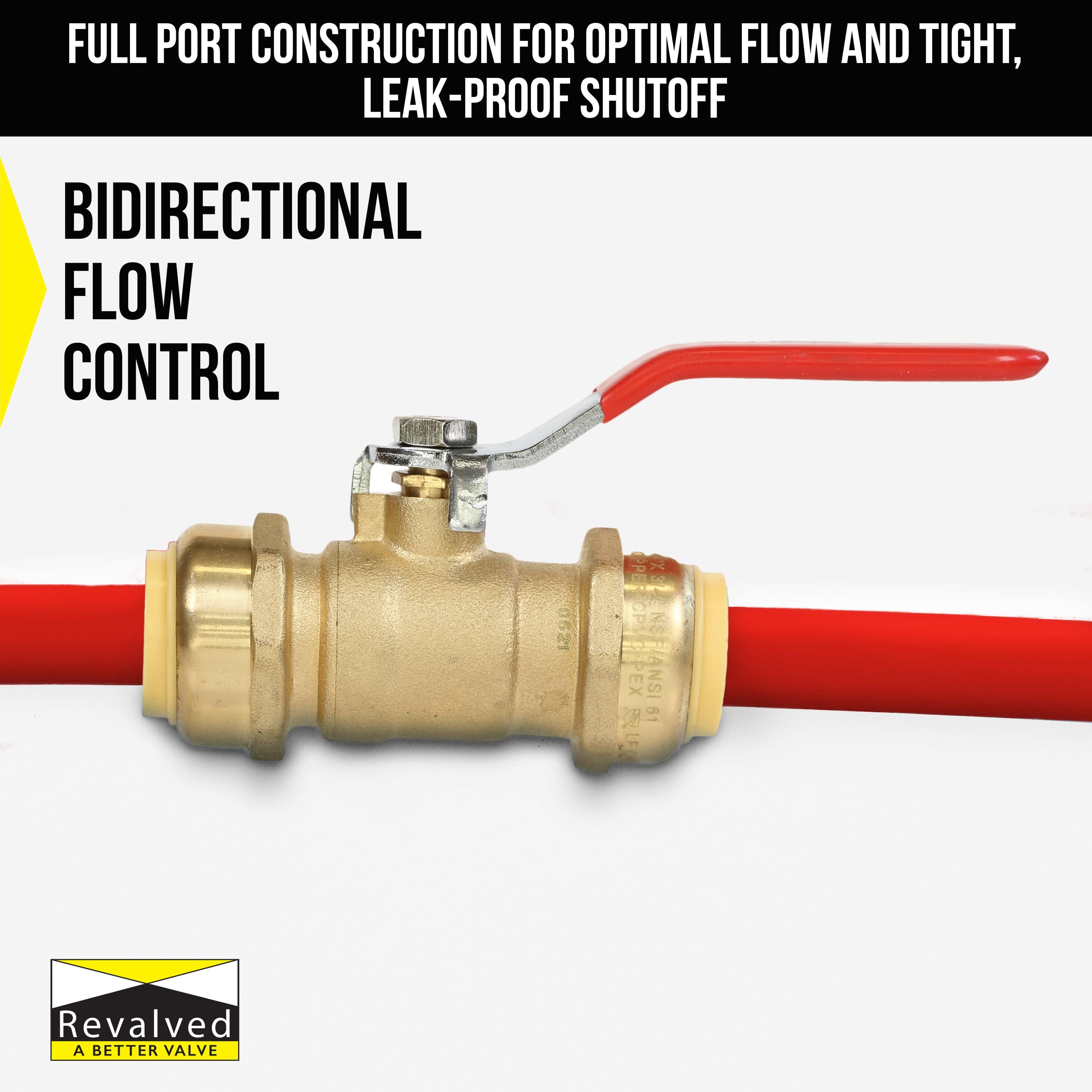 1/2" Push x Push Ball Valve - Push-Fit Water Shut Off (Lead-Free) - Fittings N' Valves