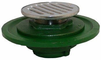 Prier Cast Iron Shower Drain, Threaded Clamping Ring with Chrome Plated Brass Grid, 2" Caulk Inlet