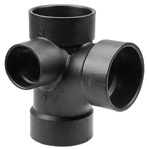 ABS Sanitary Tee w/90-Degree Left Inlet - Hub x Hub x Hub x Hub - 3" x 3" x 3" x 2" - Fittings N' Valves