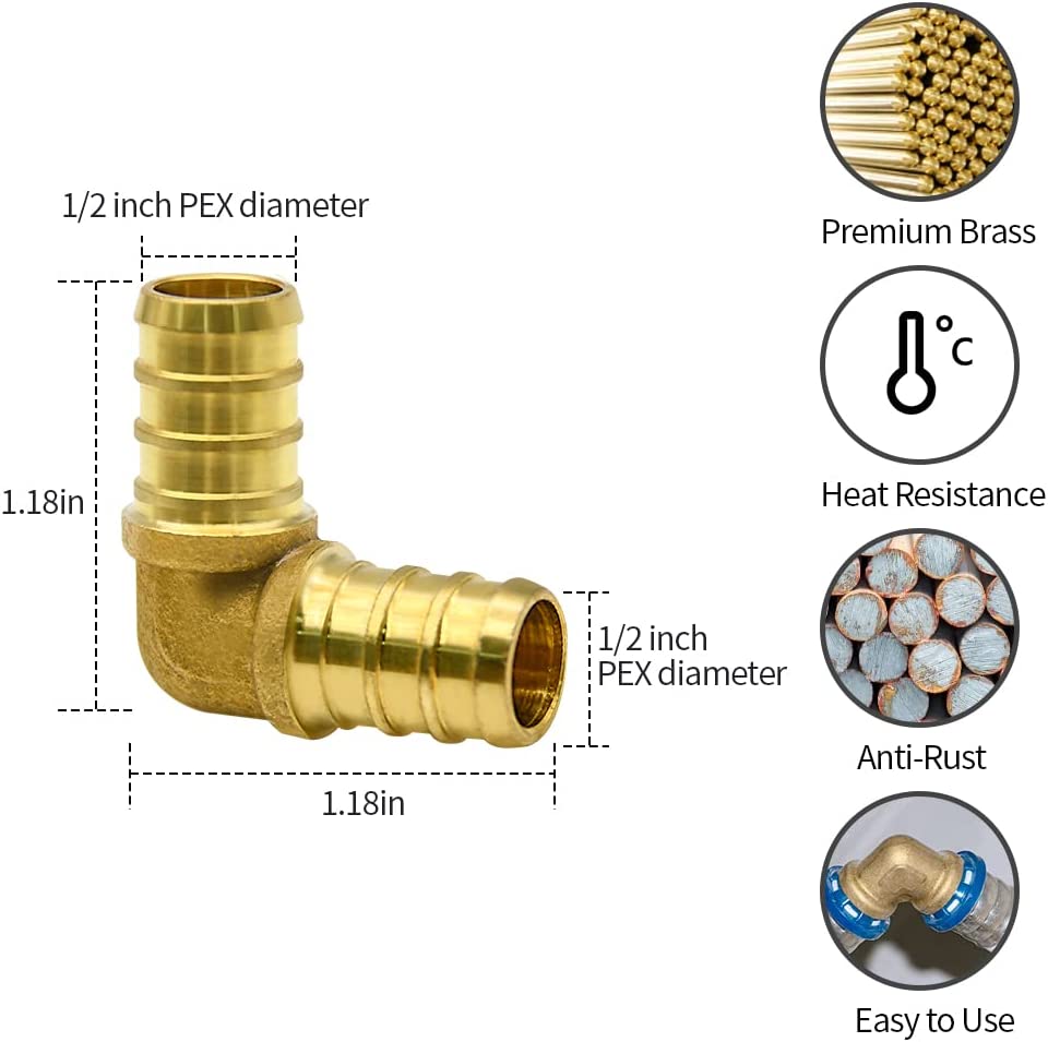 1/2" PEX x 1/2" PEX Brass Elbow (Lead Free)