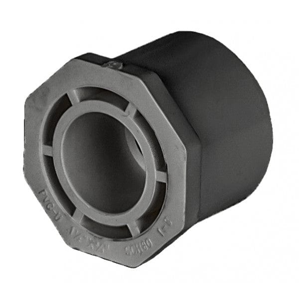 PVC Reducer Bushing - Schedule 80 - Gray - Spigot x Socket - 1-1/2" x 3/4" (136/Cs) - Fittings N' Valves
