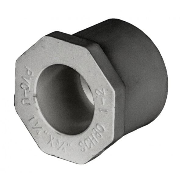 PVC Reducer Bushing - Schedule 80 - Gray - Spigot x Socket - 1-1/4" x 3/4" (200/Cs) - Fittings N' Valves