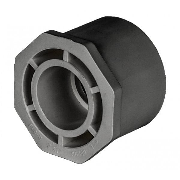 PVC Reducer Bushing - Schedule 80 - Gray - Spigot x Socket - 2" x 1" (80/Cs) - Fittings N' Valves