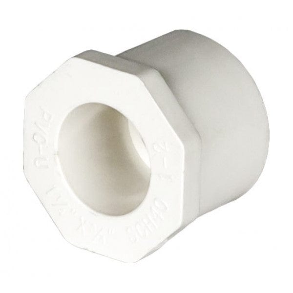 PVC Reducer Bushing - Schedule 40 - White - Spigot x Socket - 1-1/4" to 3/4" (200/Cs) - Fittings N' Valves