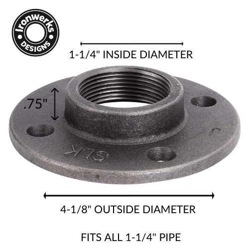 1-1/4" Black Floor Flange For Pipe Furniture - Box of 12