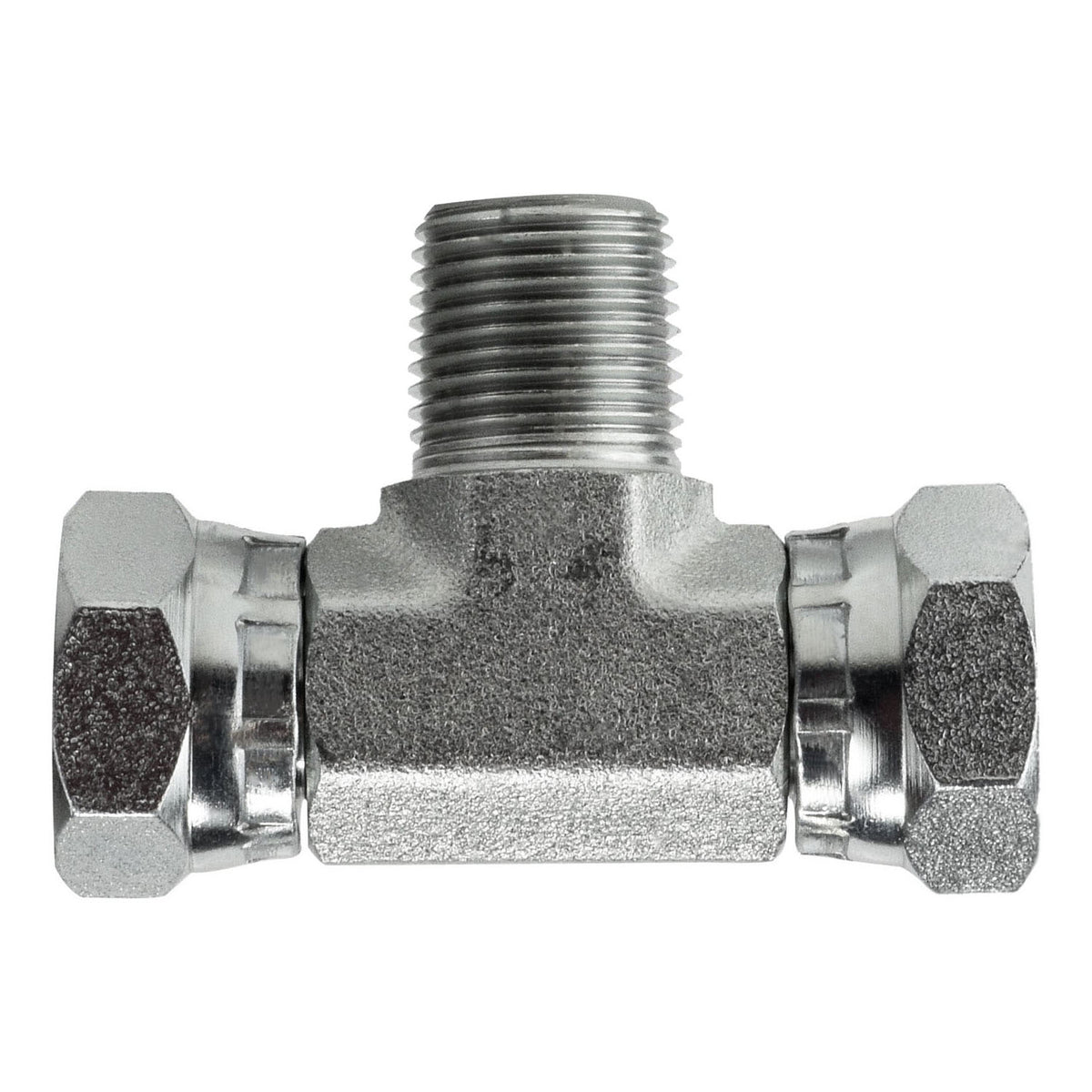 Swivel Branch Tee, 1/2-in Male NPTF x 1/2-in FNPSM Swivel x 1/2-in FNPSM Swivel, Steel