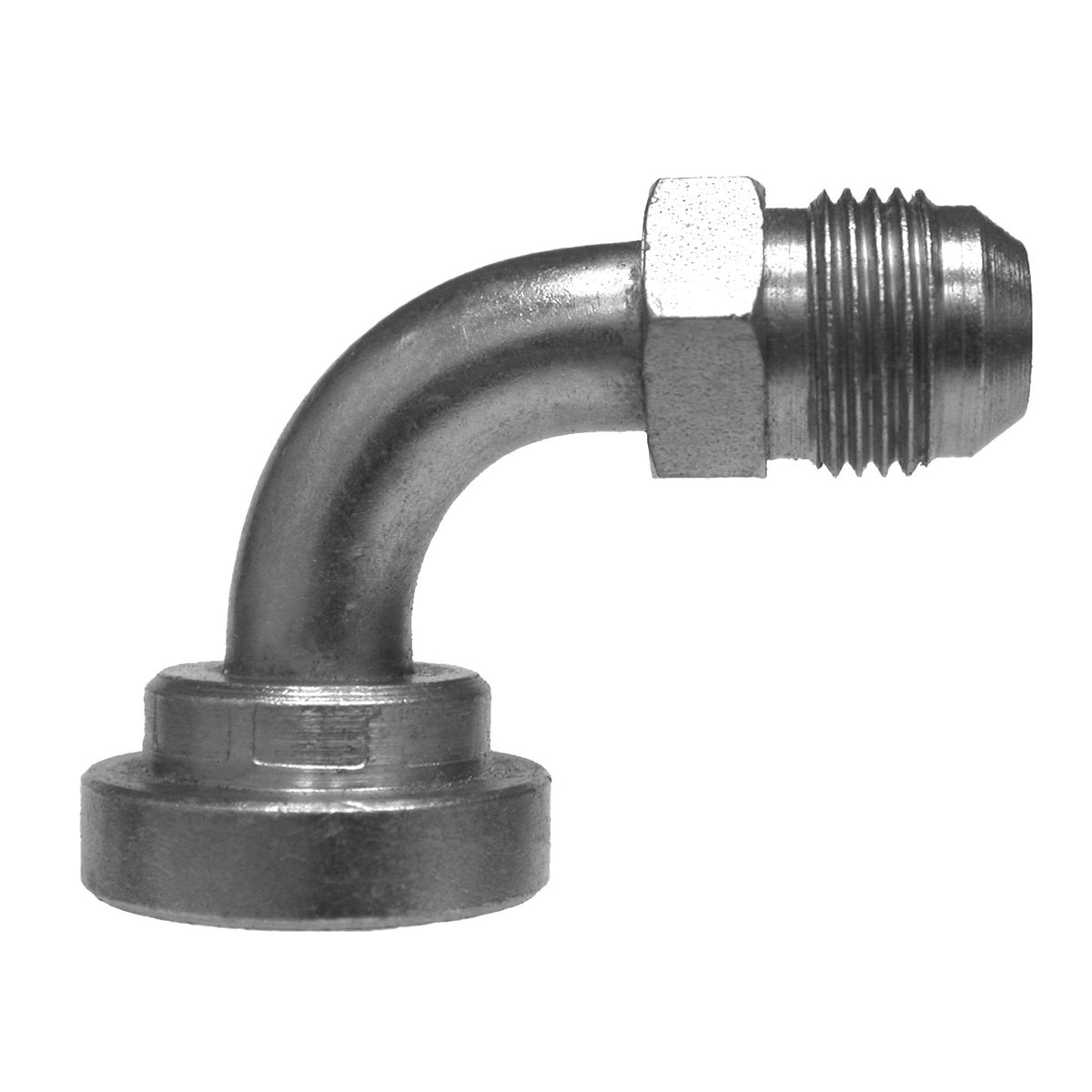 90-deg Flange Elbow, 1-1/4-in Male JIC x 1-1/2-in Code 62 Flange, Steel