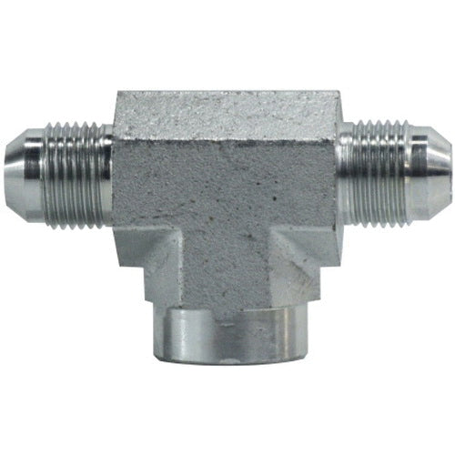 Female Pipe Branch Tee, 1-1/4-in Male JIC x 1-1/4-in Male JIC x 1-1/4-in Female NPTF, Steel