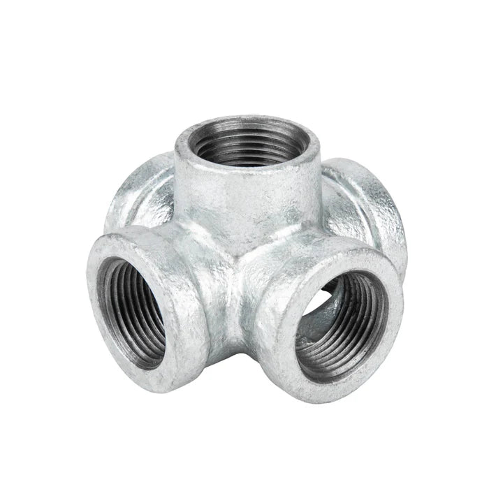 1" 5 Way Galvanized Cross Tee - Fittings N' Valves