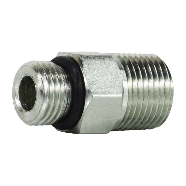 Straight Adapter, 1/2-in Male O-Ring Boss x 1/4-in Male NPTF, Steel