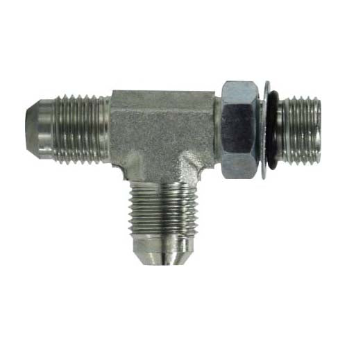 Run Tee, 1-in Male JIC x 1-in Male O-Ring Boss x 1-in Male JIC, Steel