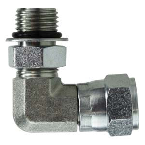 90-deg Swivel Elbow, 3/8-in Male Adjustable O-Ring Boss x 3/8-in Female JIC, Steel
