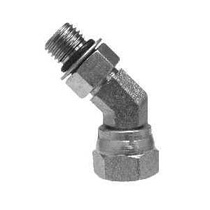 45 deg Swivel Adapter Elbow, 1/4 in Male ORB x 1/8 in FNPSM, Steel
