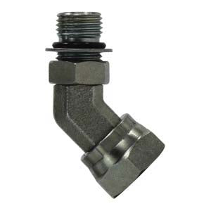 45 deg Swivel Adapter Elbow, 1/4 in Male ORB x 3/8 in FNPSM, Steel