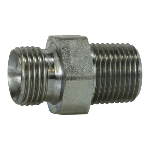 Straight Adapter, 3/8-in Male NPTF x 1/8-in Male BSPP, Steel