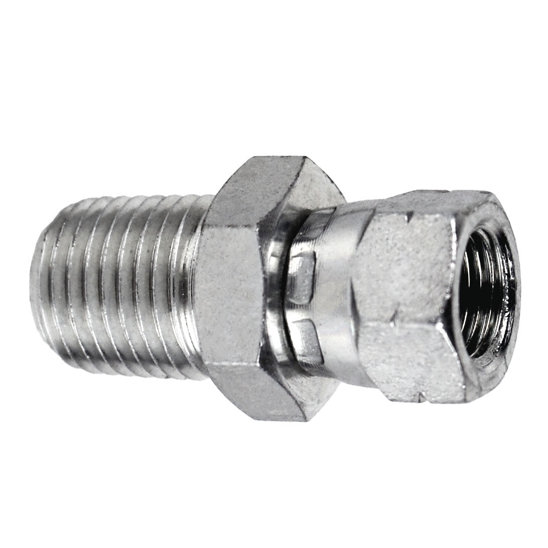 Swivel Adapter, 1/4-in Male NPTF x 1/4-in Female BSPP Swivel, Steel