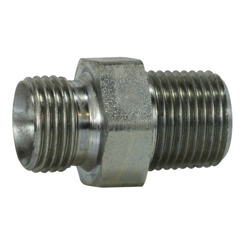 Hex Nipple, 2-in BSPP x 2-in Male NPTF, Steel