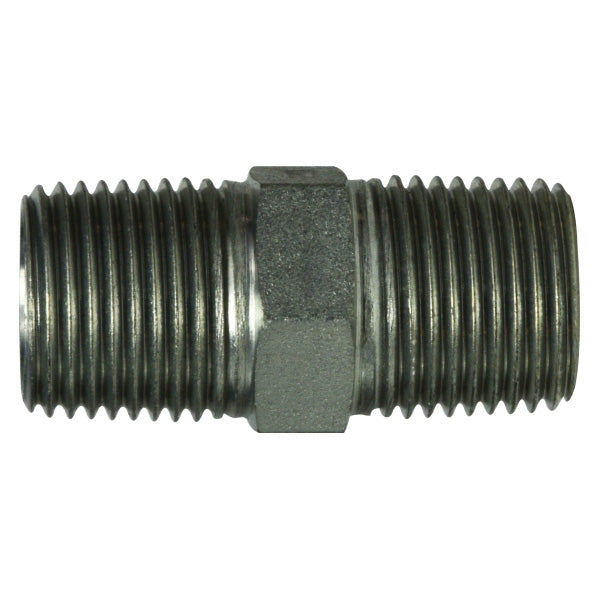 Hex Nipple, 3/8-in Male BSPT x 3/8-in Male BSPT, Steel