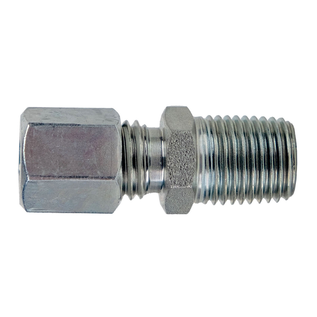 Male BSPT DIN Adapter, S06 Metric Bite Type x 1/4-in Male BSPT, Steel, Trivalent Chromium Zinc-Plated