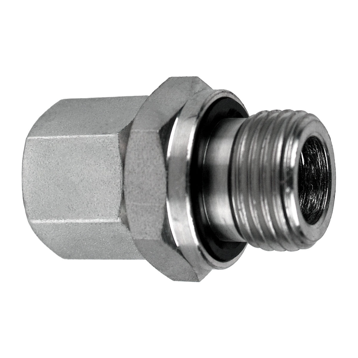 Female Standpipe DIN to Male BSPP Adapter, L12 Female Metric Standpipe x 1/2-in Male BSPP, Steel