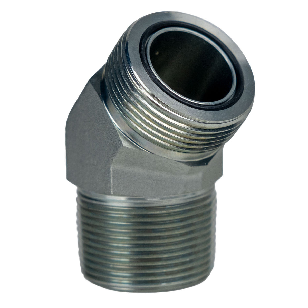 45-deg Elbow Adapter, 3/8-in Male O-Ring Face Seal x 3/8-in Male NPTF, Steel