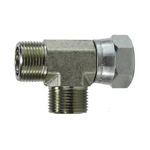 Swivel Run Tee, 1/4-in Male O-Ring Face Seal x 1/4-in Female O-Ring Face Seal Swivel