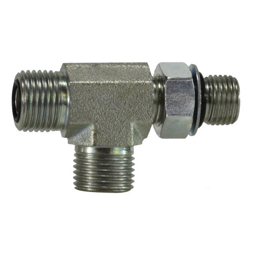 Run Tee, 1-1/4-in Male O-Ring Face Seal x 1-1/4-in Male Adjustable O-Ring Boss, Steel
