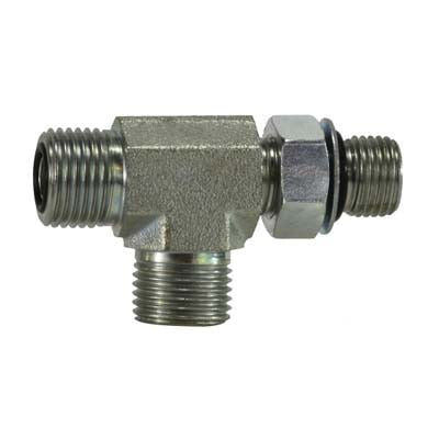 Run Tee, 1/4-in Male O-Ring Face Seal x 1/4-in Male Adjustable O-Ring Boss x 1/4-in