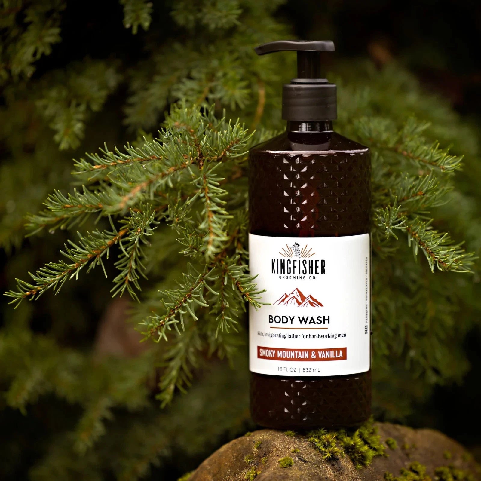 Kingfisher Co. Men's Body Wash, Smoky Mountain and Vanilla, 18 oz - Made in USA - Fittings N' Valves