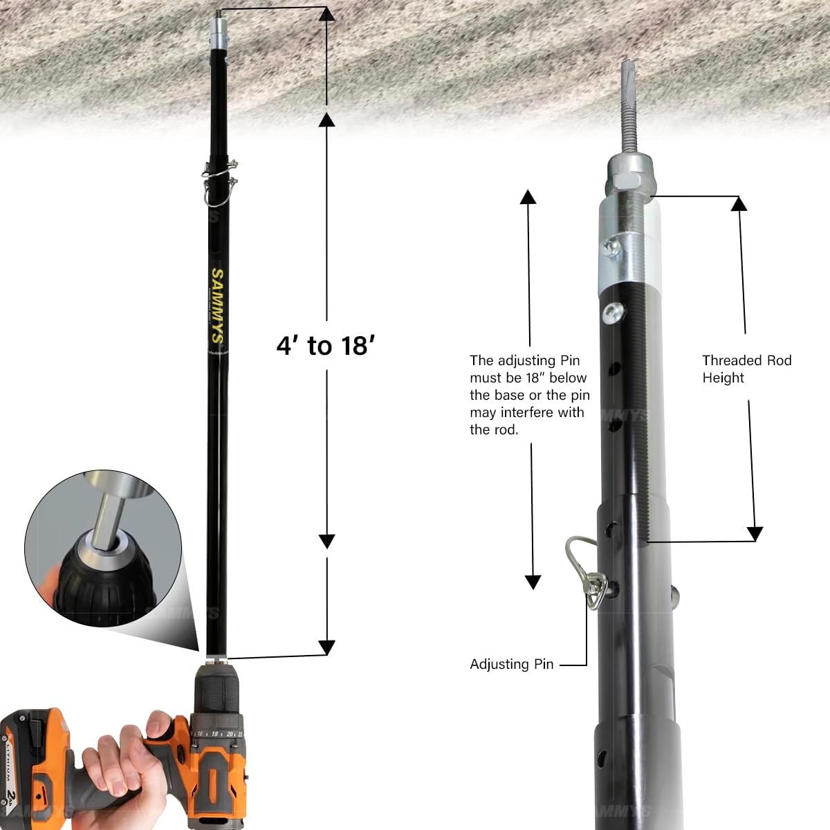 Sammys SP6 Telescoping Speedy Pole Tool, 6' - 18 Feet, Easy & Safe