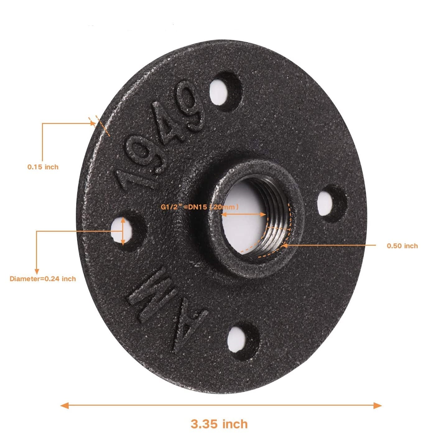 1-1/2" Black Floor Flange For Pipe Furniture