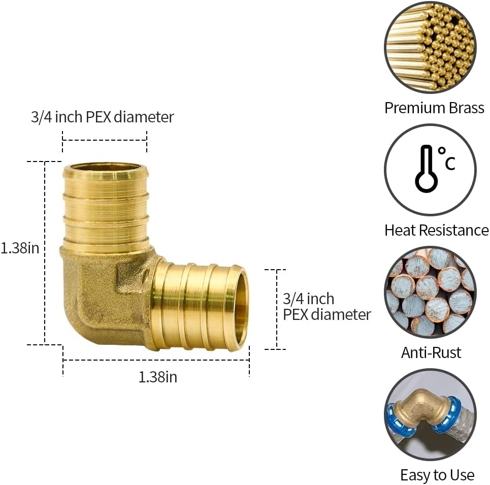 3/4" PEX x 3/4" PEX Brass Elbow (Lead Free)