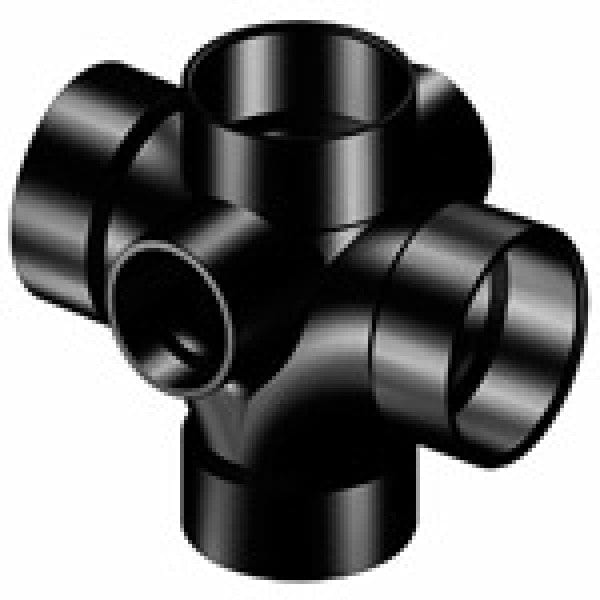 ABS Double Sanitary Tee w/Two 90-Degree Side Inlets - Hub x Hub x Hub x Hub x Hub x Hub - 3" x 3" x 3" x 3" x 2" x 2" - Fittings N' Valves