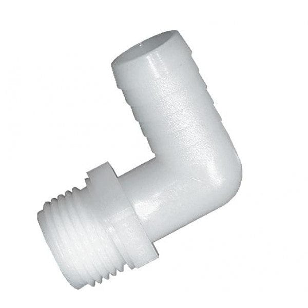 Nylon 90-Degree Insert Adapter - MPT x Barb - 1/2" x 3/8" - Fittings N' Valves