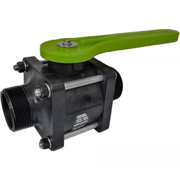 Poly 4-Bolt Ball Valve - Green Handle - FPT x Dry Poppet Coupler - 2" - Standard Port (8/Cs)