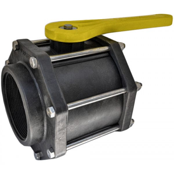 Poly 8-Bolt Ball Valve - Yellow Handle - FPT x FPT - 4" - Full Port (2/cs)