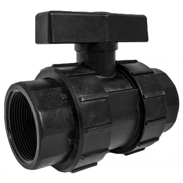 Poly True Union Ball Valve - T-Handle - FPT x FPT - 1-1/2" - Full Port (10/Cs)