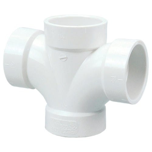 3" x 3" x 2" x 2" PVC DWV Double Sanitary Tee - Fittings N' Valves