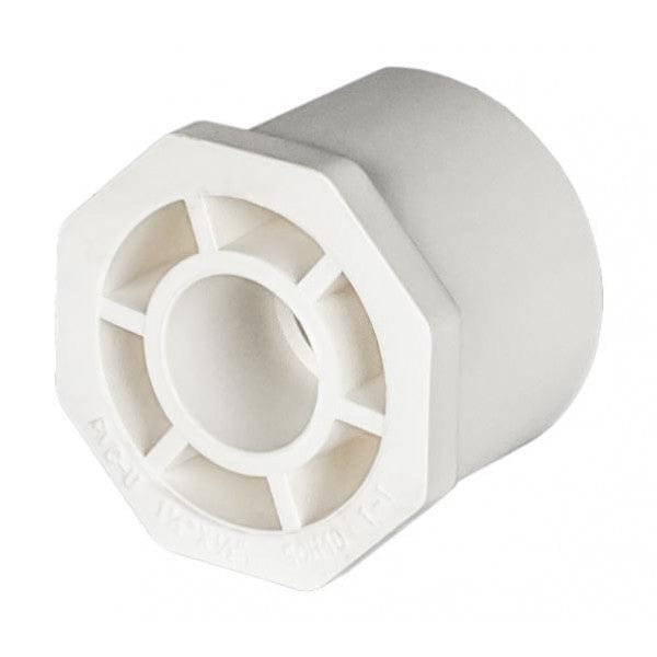 PVC Reducer Bushing - Schedule 40 - White - Spigot x Socket - 1-1/2" to 1/2" (175/Cs) - Fittings N' Valves